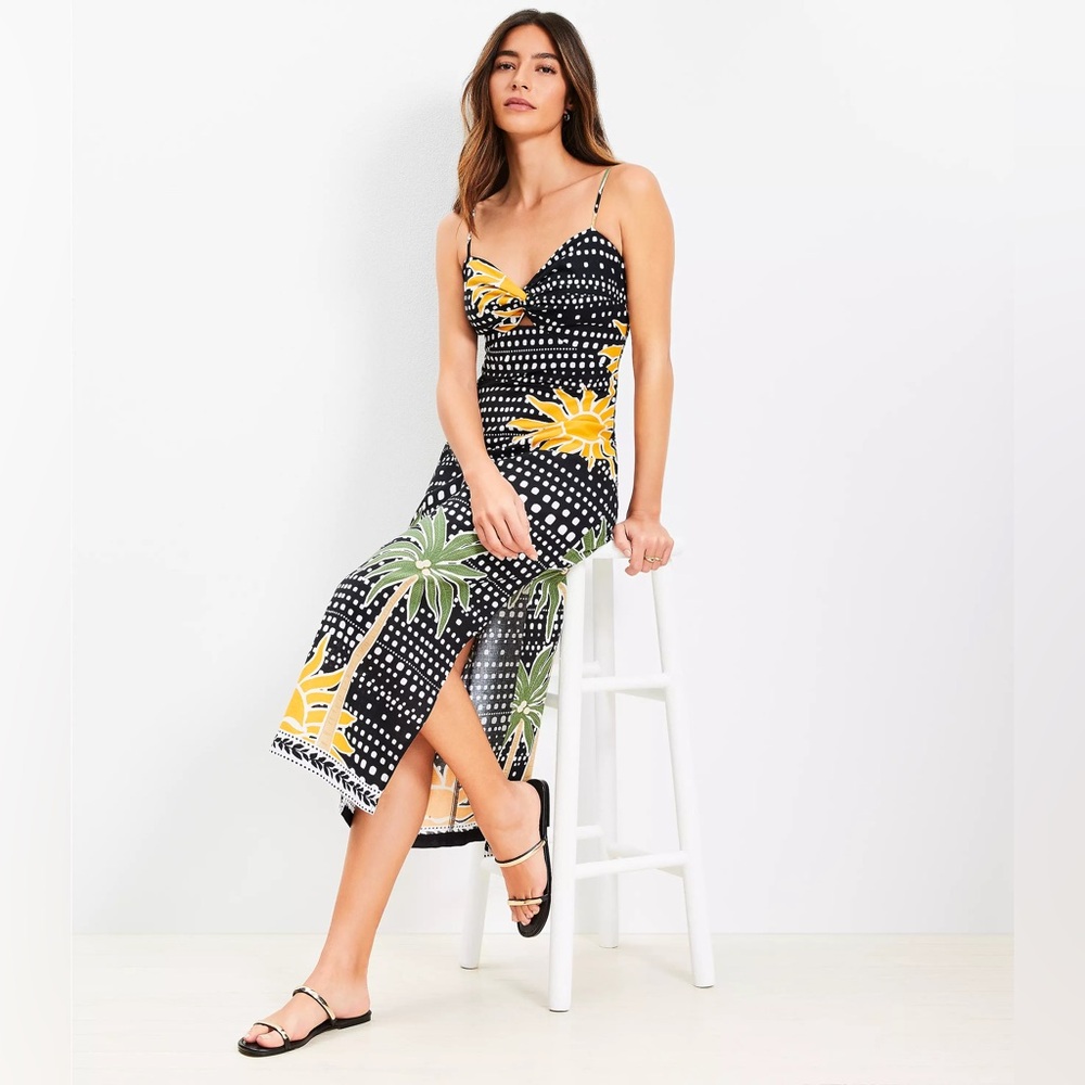 NWT Palm Linen Cotton Cutout Twist Midi Dress Size 0 Petite